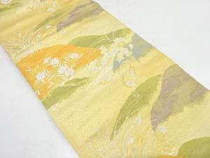 山重ねに鶴・草花風景模様織り出し袋帯